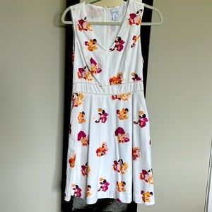 Nicole Miller White Floral Flare Sleeveless Lined Women's Dress cut out waist